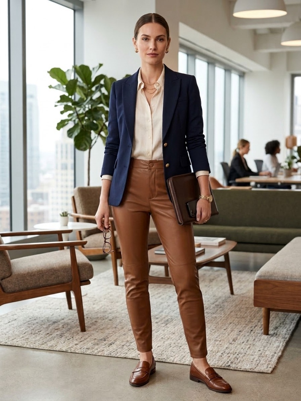 Zara new tags Women Faux Leather Pants Chestnut Brown ankle zipper small fall
